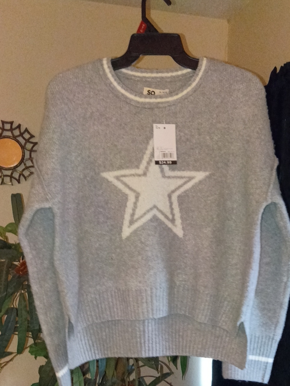 SO Grey Sweater with White Star Motif Size XL